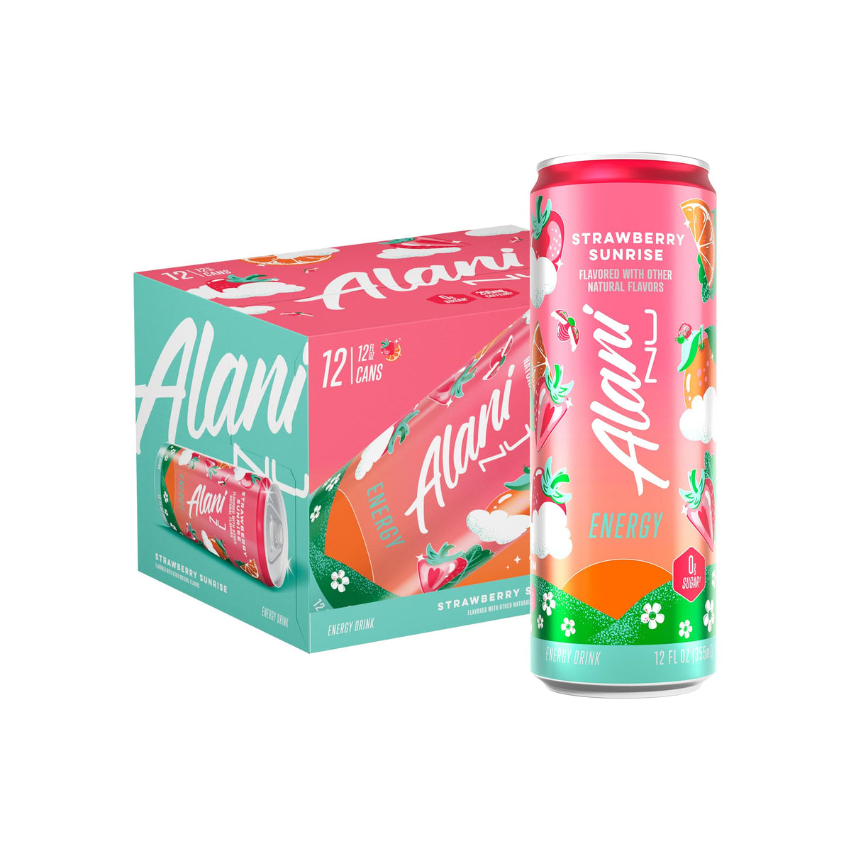 Alani Nu Strawberry Sunrise bottle front highlighting energy-ready design
