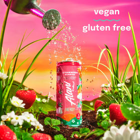 Alani Nu Strawberry Sunrise glass with ice evokes bold flavor and refreshment