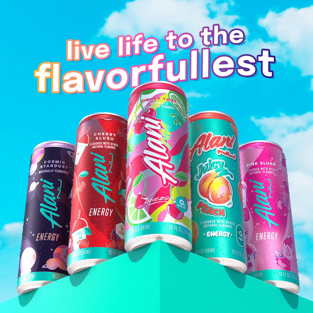 Alani Nu Variety Pack front-view cans show vegan, gluten-free energy options.
