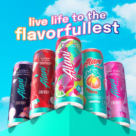 Alani Nu Variety Pack front-view cans show vegan, gluten-free energy options.
