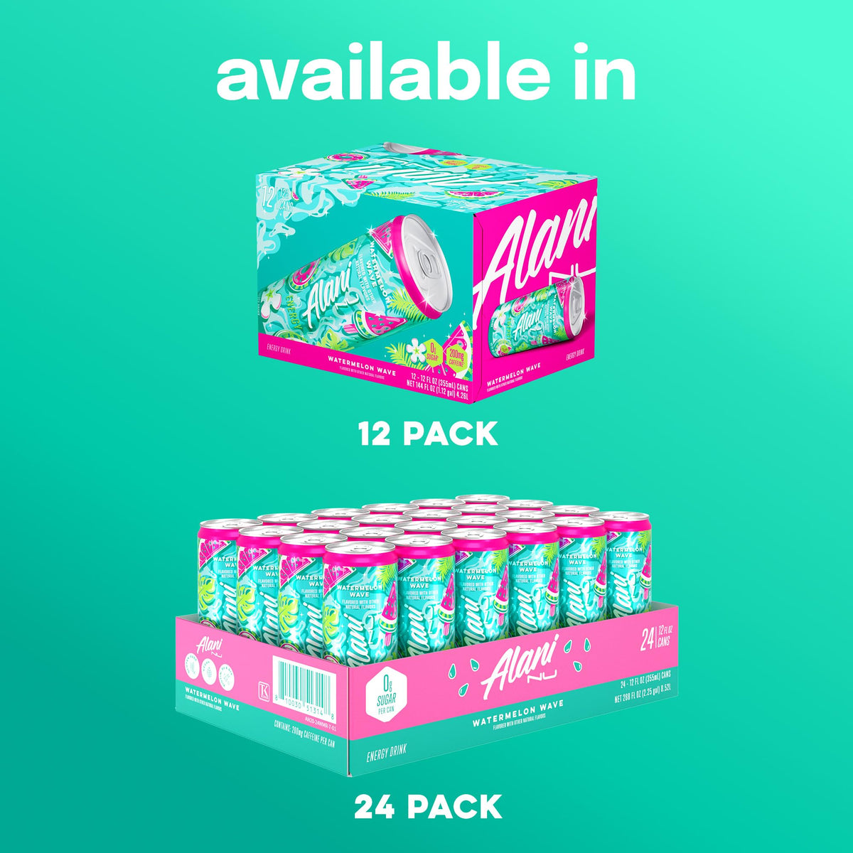 Alani Nu Watermelon Wave zero sugar label highlighting calorie friendly option