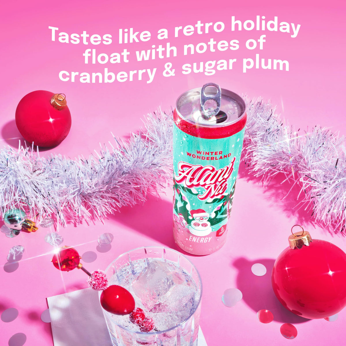 Alani Nu Winter Wonderland bottle showing tropical Hawaiian Shaved Ice flavor for a refreshing pick-me-up.
