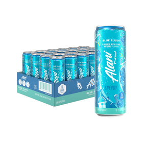 Alani Nu Blue Slush can front shows bold flavor and zero sugar for daily energy.