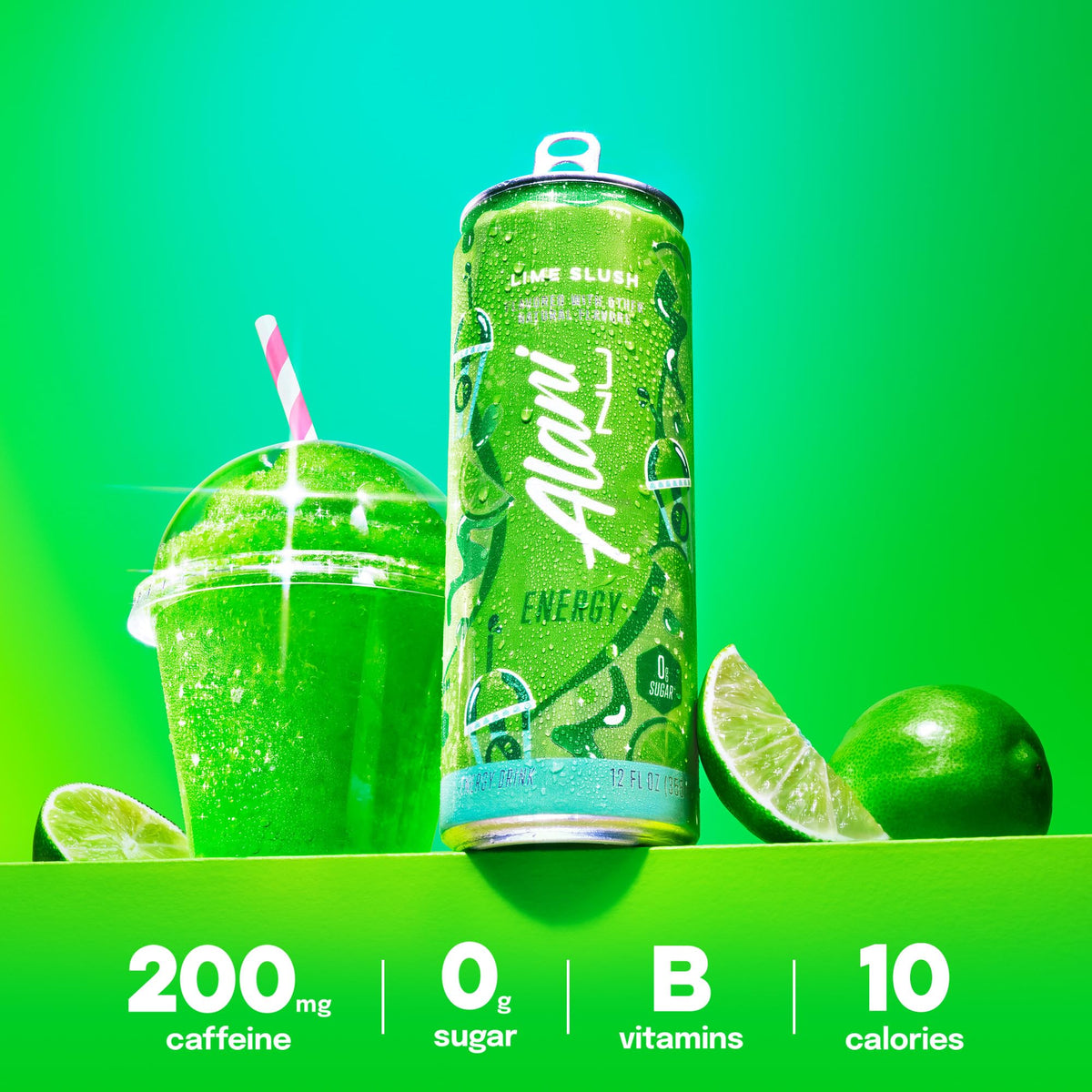 Alani Nu Lime Slush pack of 12 cans, convenient bulk energy on hand.