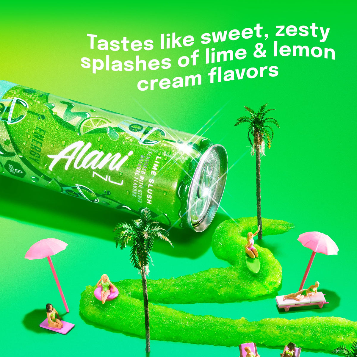 Alani Nu Lime Slush pouring into glass, lightly carbonated flavor ready.