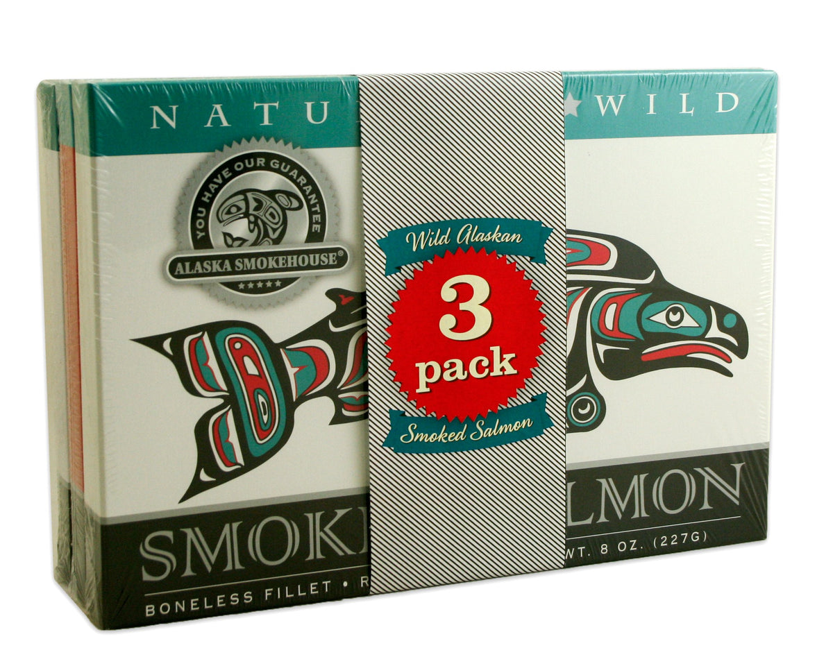 Alaska Smokehouse Jumbo smoked salmon 8 oz fillets, ideal for charcuterie and light meals.