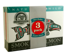 Alaska Smokehouse Jumbo smoked salmon 8 oz fillets, ideal for charcuterie and light meals.