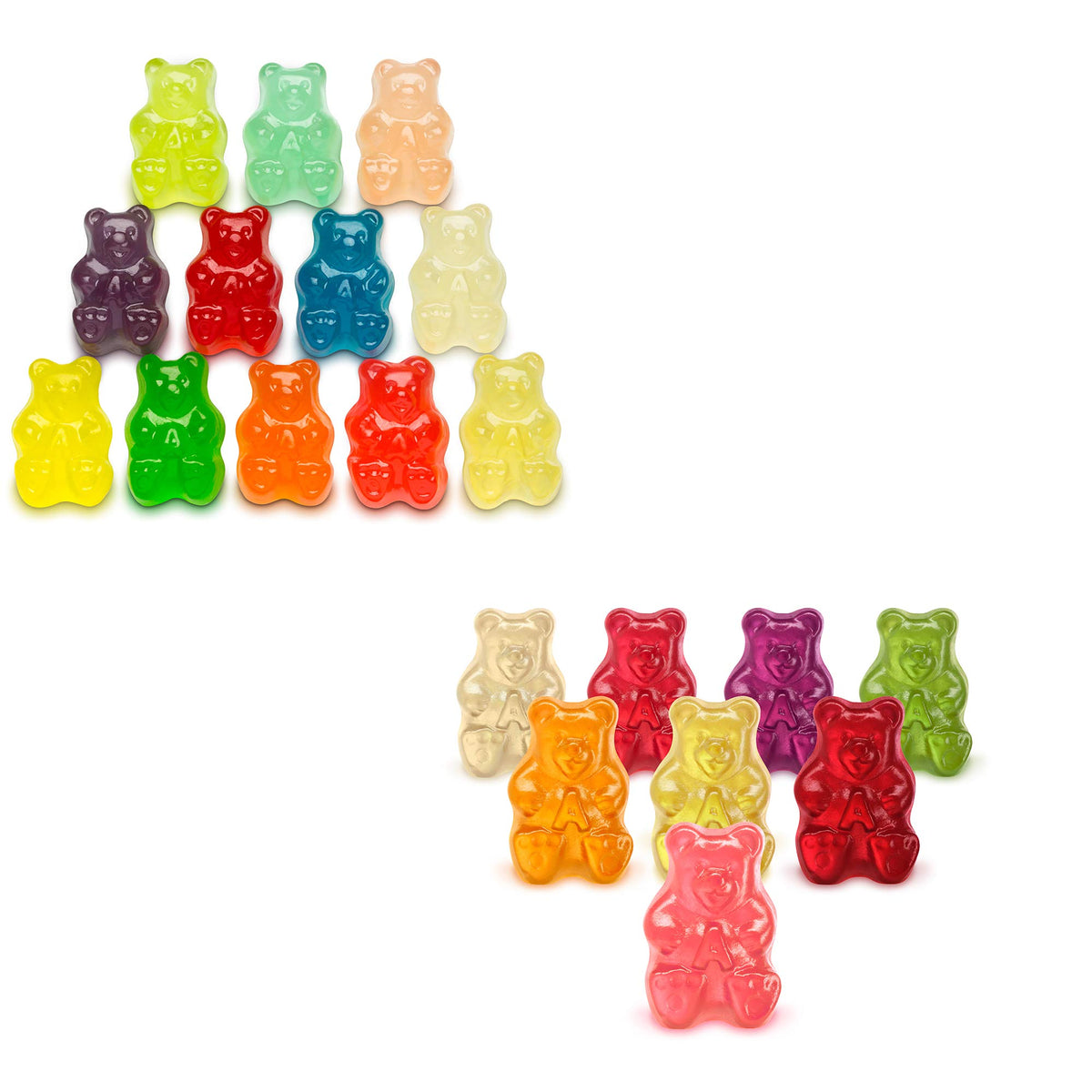 Albanese 12 Flavor assortment with bright fruit colors.