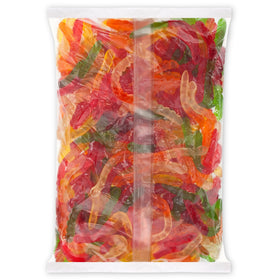 Albanese 5lb bag of large gummy worms shown for party snacking and sharing.