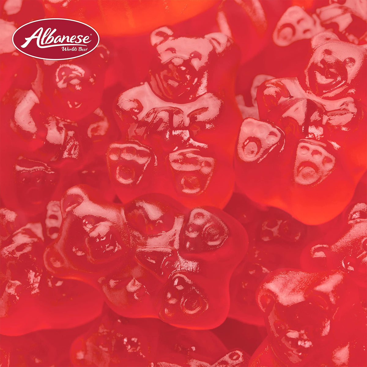 Albanese assorted gummy bears highlighting flavor assortment