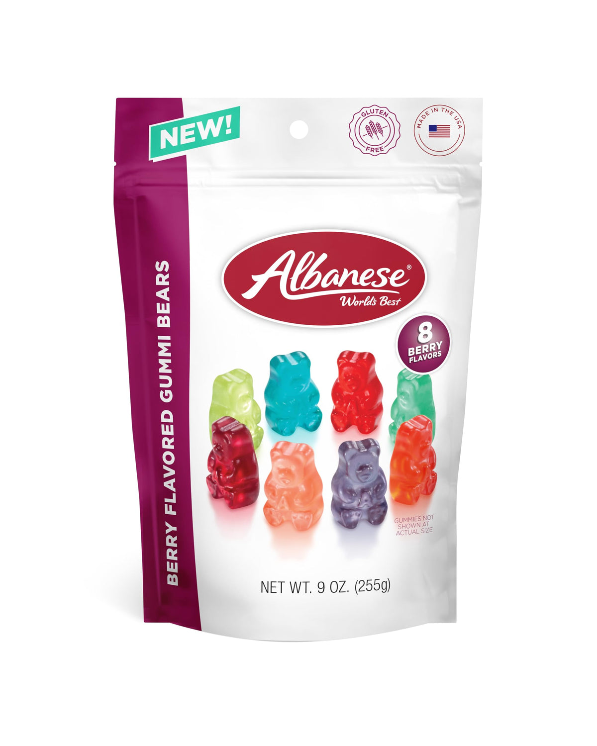 Albanese Berry Flavored Gummi Bears individually wrapped for easy sharing.