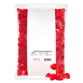 Albanese Berry Red Gummi Raspberries 5 lb bag—soft chews with fresh fruit flavor.