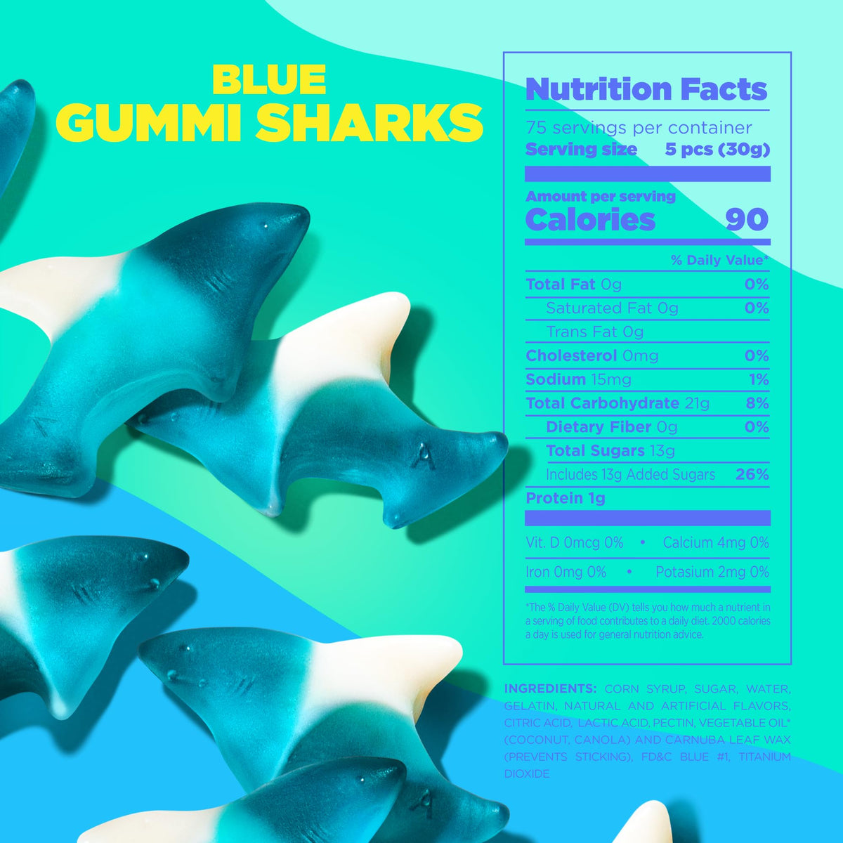 Albanese Blue Gummi Sharks gummies in bright colors for celebrations.