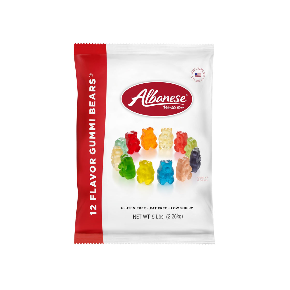 Albanese 12-flavor gummy bears 5lb bag front; ideal for sharing.