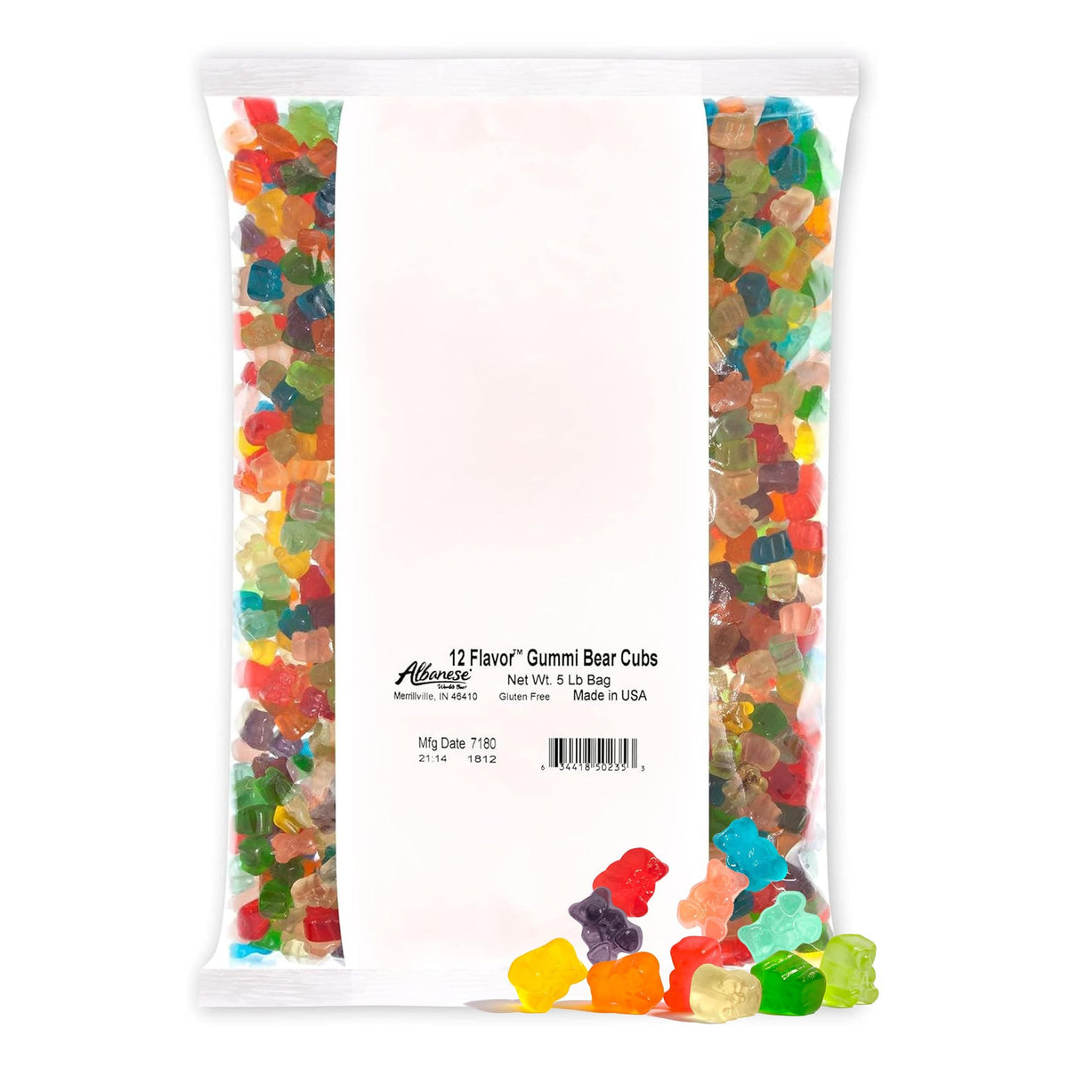 Albanese 12-flavor gummi bears in a 5lb bag, ideal for entertaining.