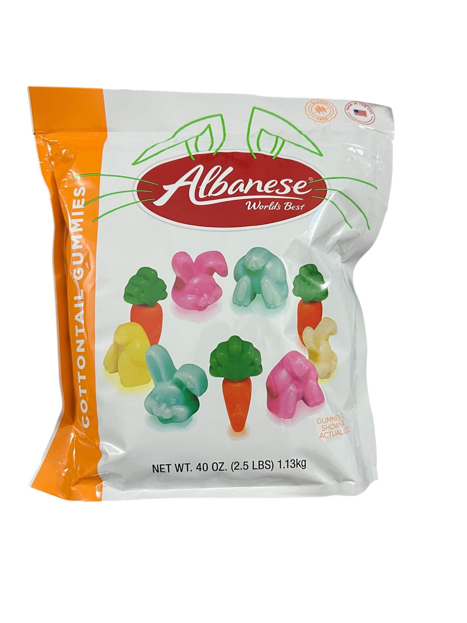 Albanese Cottontail Gummies bunny shapes in a 40 oz bag, ideal for Easter baskets.