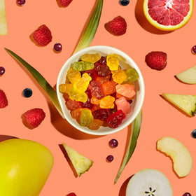 Albanese Queen Pineapple gummies shot highlighting tropical sweetness