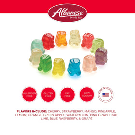 Albanese fruit-flavor gummi bears mix with vibrant colors.