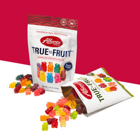 albanese true to fruit gummies showcase glossy texture and bright tones