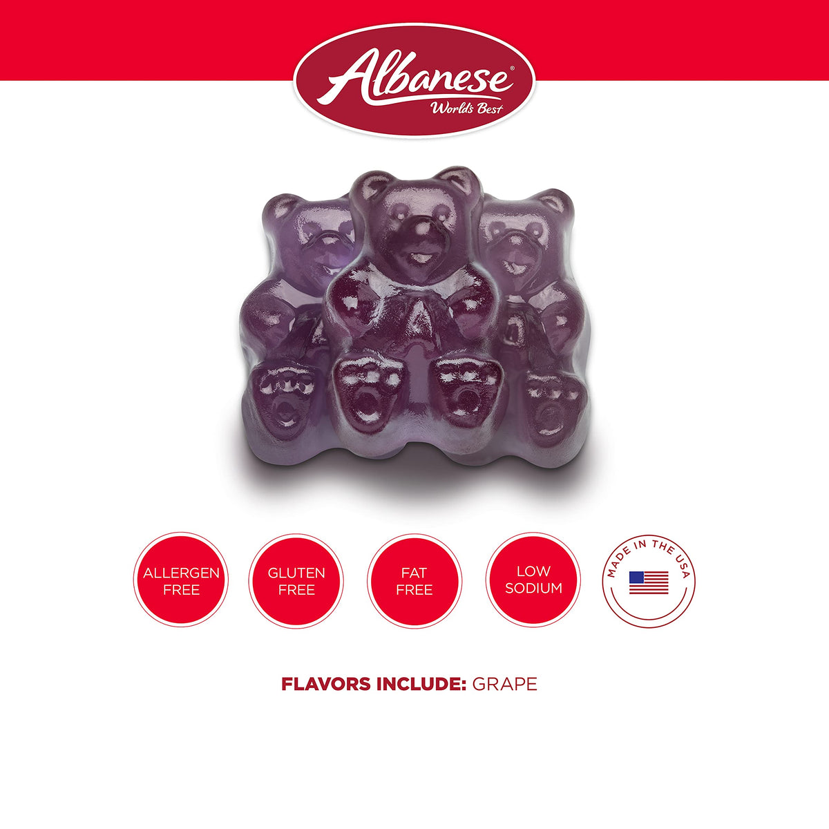 Albanese 12-flavor assortment gummies highlighting fresh fruit flavors for sharing.
