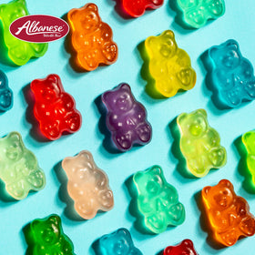 Albanese Grape Gummi Bears close-up of soft chews and bright grape flavor.