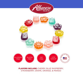 Assorted Albanese Gummi Awesome Blossoms flavors in a vibrant candy display