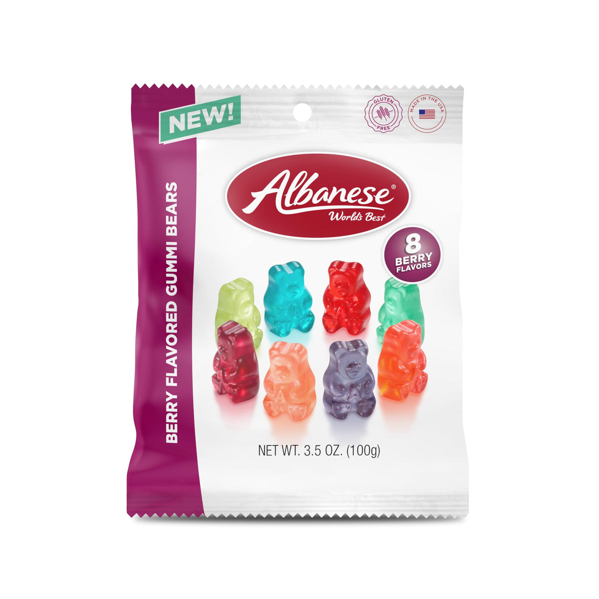 Albanese Gummi Bears in individual wrappers ideal for sharing and quick portions.