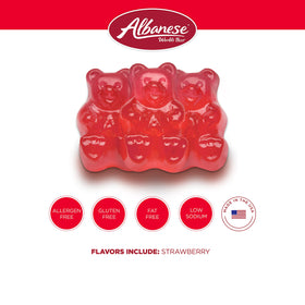 Albanese gummy bears variety of fruit flavors visible in bag