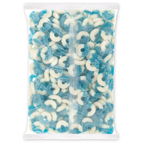 Albanese Gummi Blue Raspberry Rings close-up highlighting soft chew texture.
