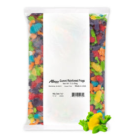 Albanese Gummi Rainforest Frogs in a 5-pound bag with bright colors and fruity flavors