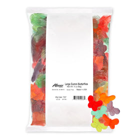 Albanese Large Gummi Butterflies front view in a 5-pound bag, ideal party snack.