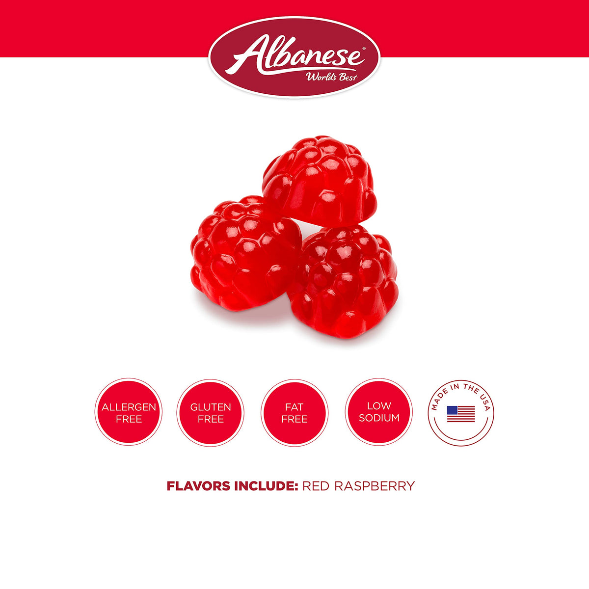 Albanese-made-in-usa gummies raspberry quality and pride in every bite.