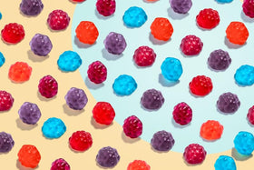 Albanese Gummi Berries flavors include cherry, strawberry, grape, blue raspberry, red raspberry.