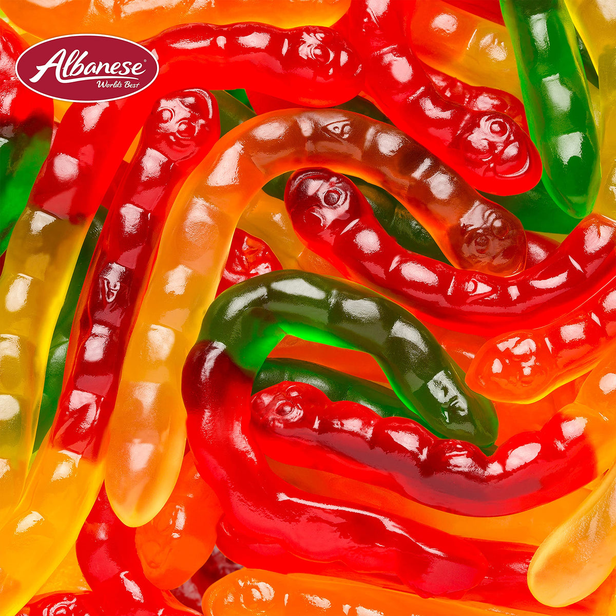 Albanese gummy worms at a party setup for easy entertaining and treats.