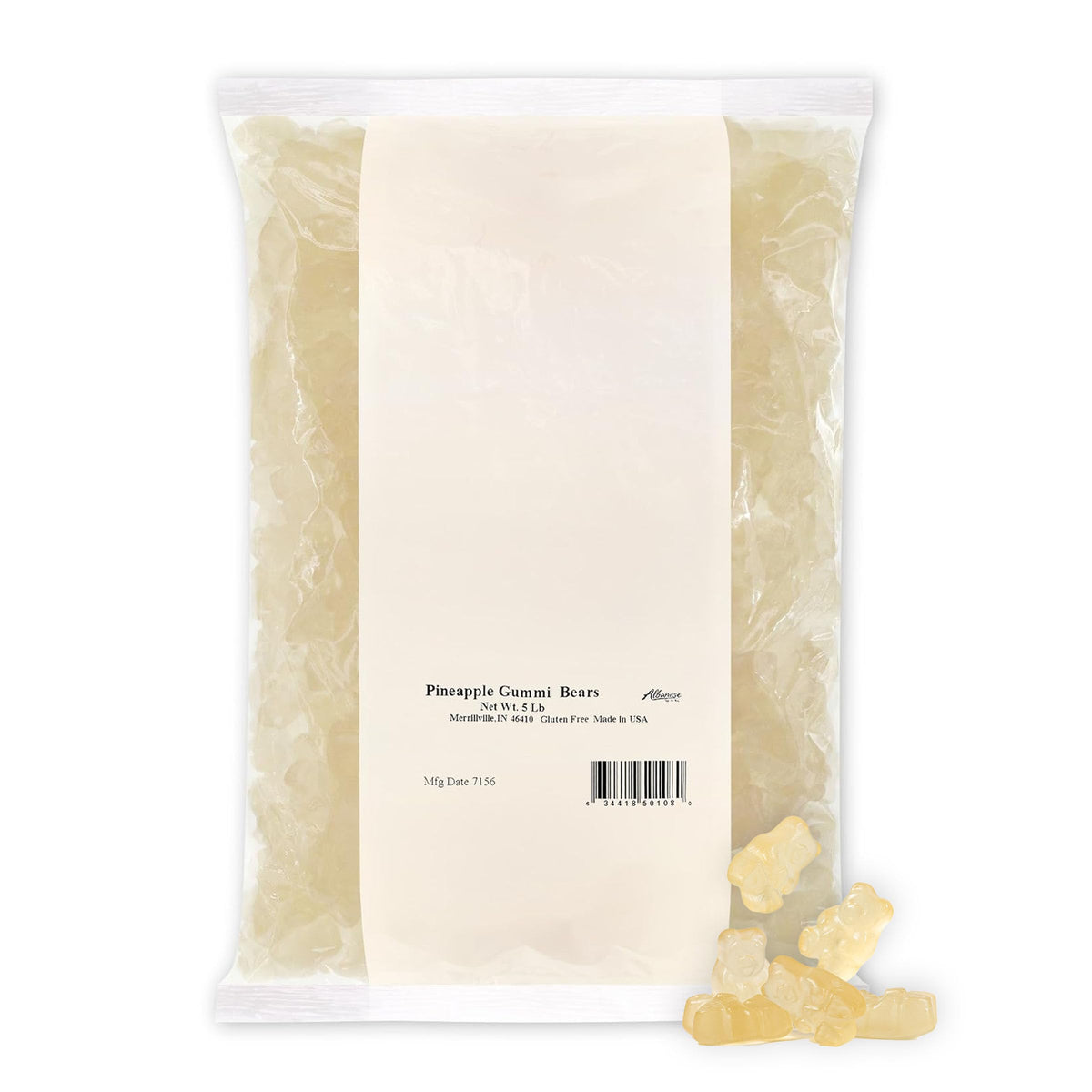 Albanese Pineapple Gummi Bears 5lb bag front, ideal for parties.