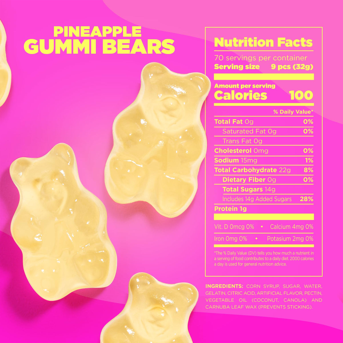 Albanese Pineapple Gummi Bears texture closeup showing soft chew.