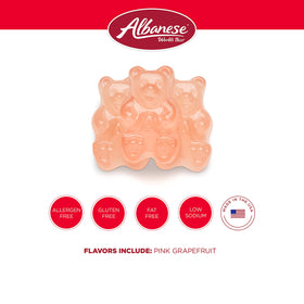 Albanese Pink Grapefruit Gummi Bears varieties display colorful assortment.