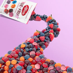 Albanese Rubus Raspberry & Blueberry gummies, vibrant colors and balanced sweetness.