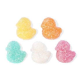 Albanese World's Best Gummi Sour Chicks on display at party desserts for sharing.