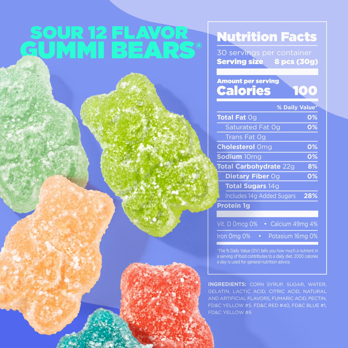 Albanese sour gummy bears close-up showing bold flavors and tangy chew.