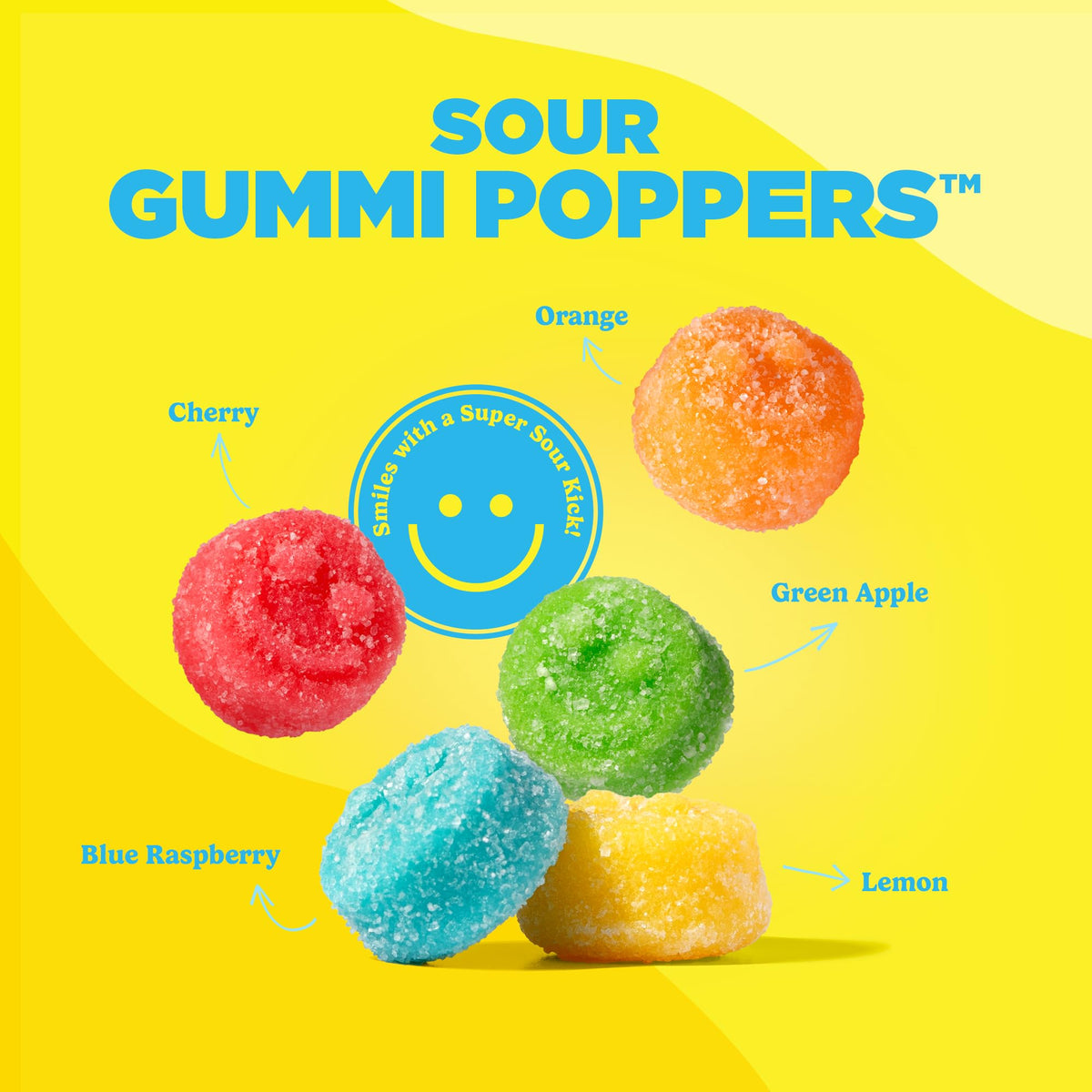 Albanese Sour Gummi Poppers hand-holding bag, convenient shareable candy for parties.