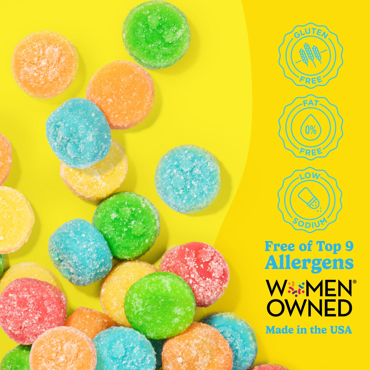 Albanese Sour Gummi Poppers serving bowl, colorful crowd-pleaser for movie nights.