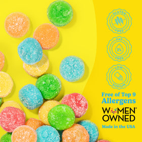 Albanese Sour Gummi Poppers serving bowl, colorful crowd-pleaser for movie nights.