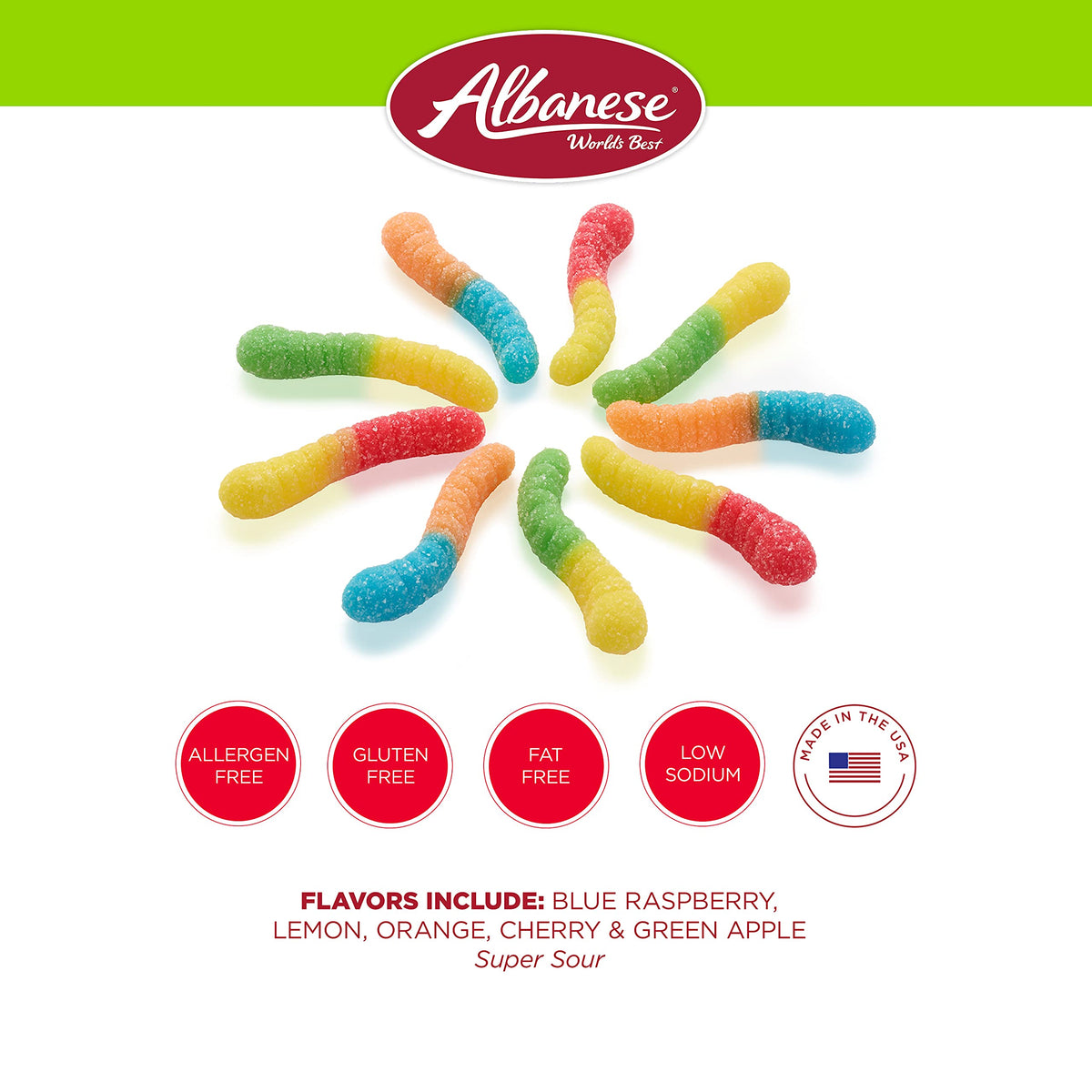 Albanese neon gummi worms arranged for a birthday party display and snacking