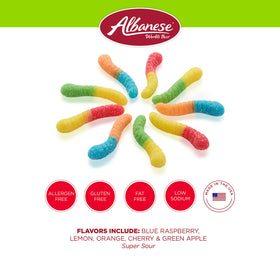Albanese neon gummi worms arranged for a birthday party display and snacking