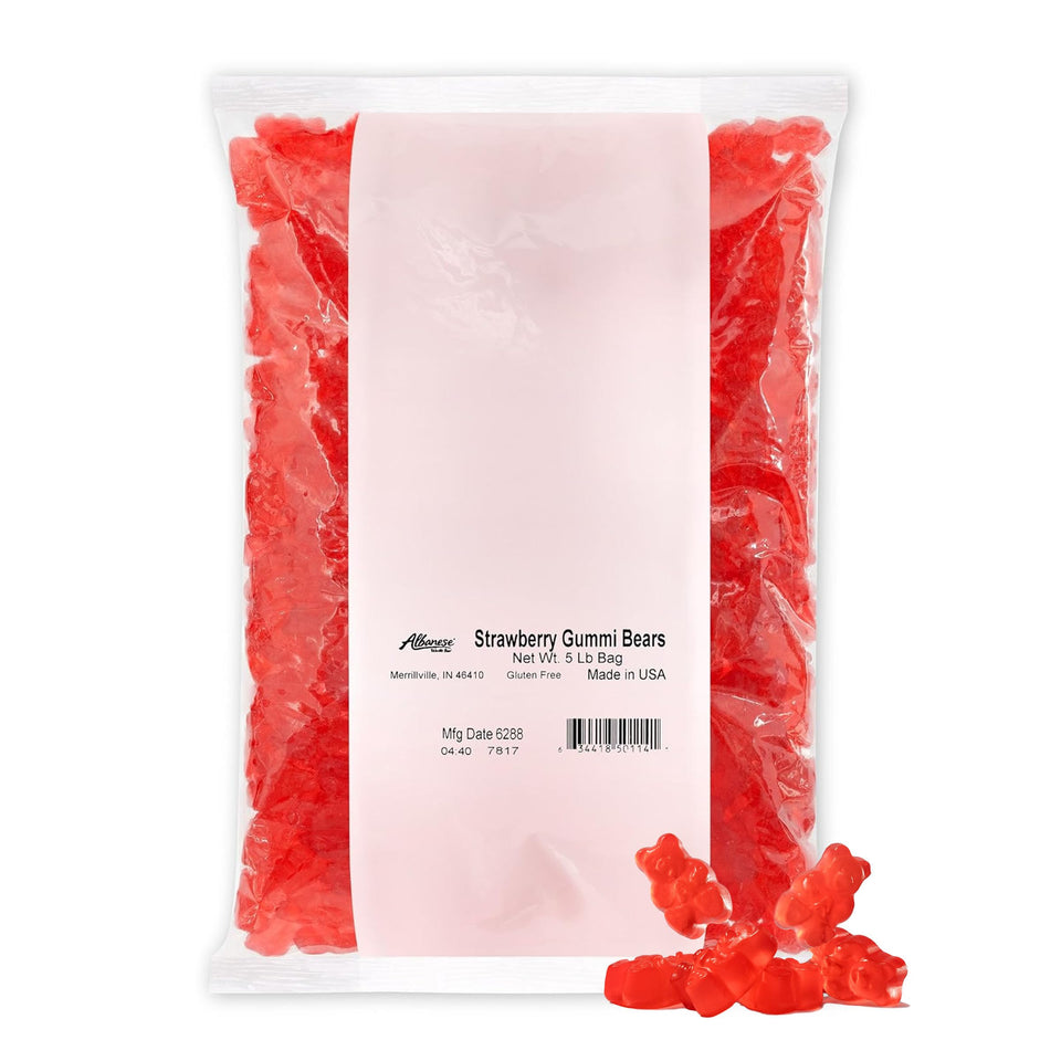 Albanese Strawberry Gummi Bears 5 lb bag with juicy fruit flavors