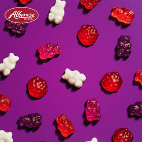 Albanese Strawberry Gummi Bears close-up showing soft chew texture