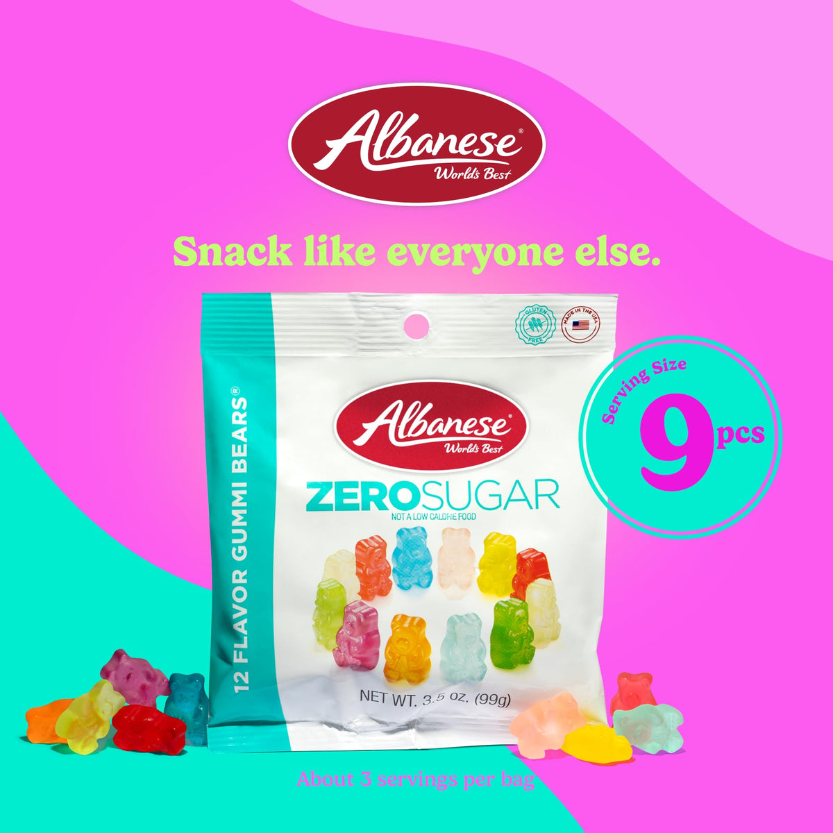 Albanese sugar-free gummi bears lemon close-up with bright zing