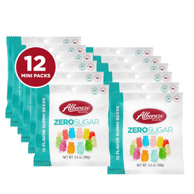 Albanese sugar-free gummi bears packaging showcasing 12 flavors for mindful snacking