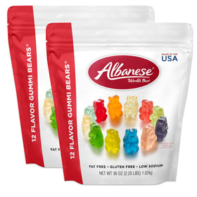 Albanese 12-flavor gummy bears in a 2-pack resealable bag for sharing
